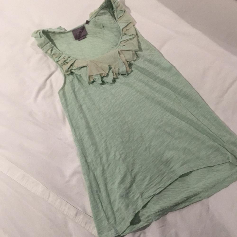 Anthropologie sea foam green ruffled tank